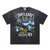 "University Of Drip" Hand-Frayed Sunfade Paint Splatter T-Shirt