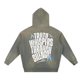 'Whisper Theory' Washed Frayed Fleece Hoodie