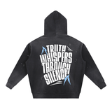 'Whisper Theory' Washed Frayed Fleece Hoodie
