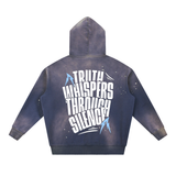 'Whisper Theory' Washed Frayed Fleece Hoodie
