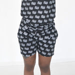 Black/White Allover Print French Terry Short - Sayless StandUp