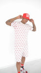 White/Red Allover Print French T-Shirt - Sayless StandUp