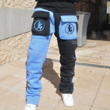 Black and Bby Blue stacked Joggers