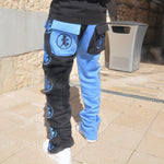 Black and Bby Blue stacked Joggers