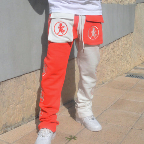 Red And White Stacked Joggers