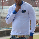 White/Blue Long Sleeve Ringer Tee - SLC Logo